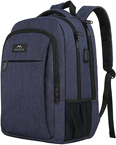 MATEIN Sac a Dos 15.6 Pouces Antivol Mince Sac à Dos Ordinateur Portable Homme Imperméable Sac à Dos PC Portable avec Chargement USB Fonctionnel Sac ados Ordinateur pour Homme, Bleu
