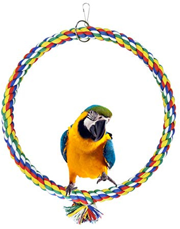 WishLotus Bird Swing, Cage Hanging Cotton Rope Swing Bite Resistance Perches Boredom Breaker for Budgie, Cockatiels, Conures, Finches, Small Parakeets (25cm)