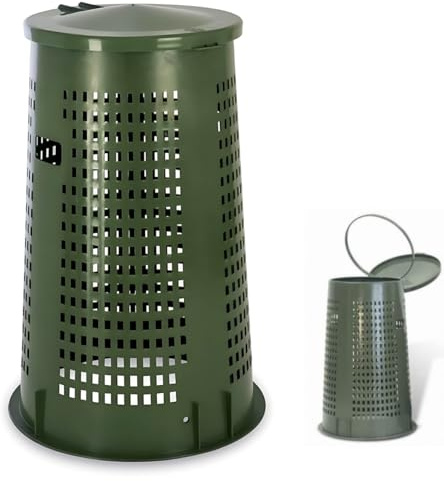 Tomaino - Bidone Spazzatura Esterno 110 lt con Coperchio - Trespolo Porta Rifiuti con Reggi Sacco per Raccolta Differenziata (Verde senza pedale)