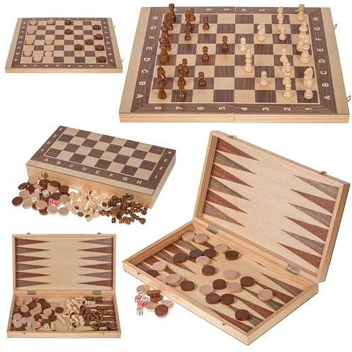 Square - Jeu Président - 2 en 1 - Échecs + Backgammon en Bois - 44 x 44 cm