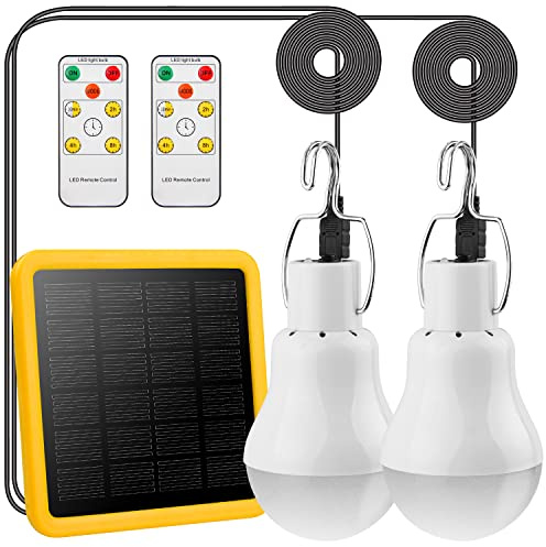 2 Pack Solar Powered Led Shed Light Bulb, TechKen Portable Lantern Lamp with Panel for Indoor Outdoor Kitchen Garden Patio Yard Hiking Camping Tent Fishing (UK4)