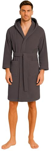 kraftd Unisex Robes 100% Cotton Terry Towelling Hooded Bathrobe Dressing Gowns Spa Hotel Bath Robe with Pockets & Belt for Men & Women