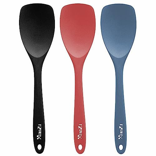 Silicone Spatula Spoon Set,XiaoZu Heat Resistant Rubber Spoonula, Seamless Non-Stick Flexible Scrapers for Baking Mixing Tool,3 Pack, (Assorted)