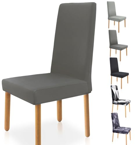 Zindoo Stuhlhussen 6er Set Groß Stretch Stuhlbezug mit Unten Vorrichtungen, Abnehmbarer Waschbar Stuhl Hussen für Küche, Esszimmer, Hochzeit, Familiendekoration usw (Anthrazit)