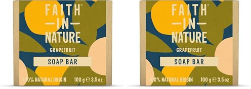 Faith In Nature Natural Grapefruit Hand Soap Bar, Invigorating, Vegan & Cruelty Free, No SLS or Parabens, 100g (Pack of 2)