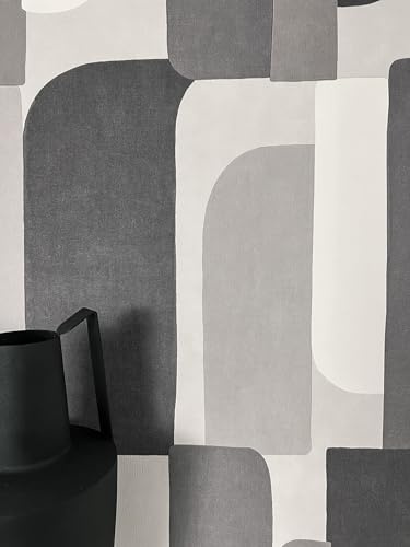 Newroom Tapete Grau Vlies Grafik - Modern Abstrakt Formen Muster für Wohnzimmer Schlafzimmer