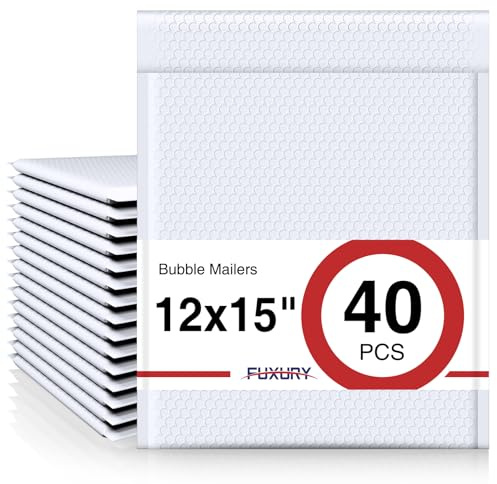 Fuxury Bubble Mailers 12x15 White Padded Envelopes 40 Pack Large Bubble Mailer Strong Adhesion Padded Mailer,Self-Seal Envelope for Mailing Small Business,Magazine,Clothing