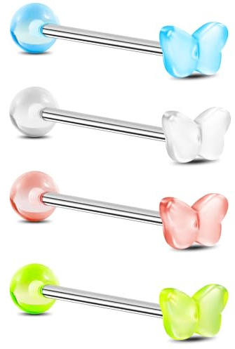 Jewseen titan tunga piercing smycken akryl tongue barbell 14G tunga ringar inre gänga tungpiercing grill 4 st tunga barbell, Titan Akryl