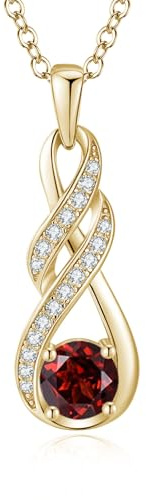 LOCIBLO Collares para mujer, plata de ley 925, colgante de infinito, chapado en oro de 18 quilates, collar con piedra natal para ella, 40,6 cm + 5 cm, Cristal Zirconia cúbica Chapado en oro, Granate
