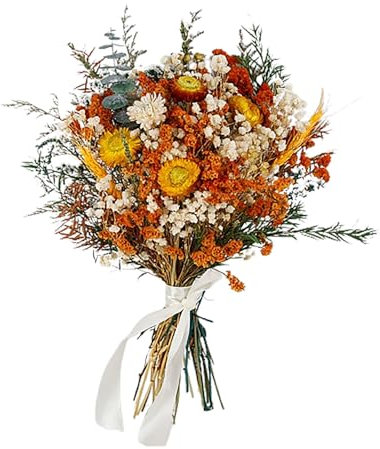 Autumn Dried Flower Bouquet Gypsophila Crystal Flower Oncidium Mixed Flower Bouquet Small Dried Flower Arrangements Eucalyptus Floral Bouquets for Home Wedding Decor (A: