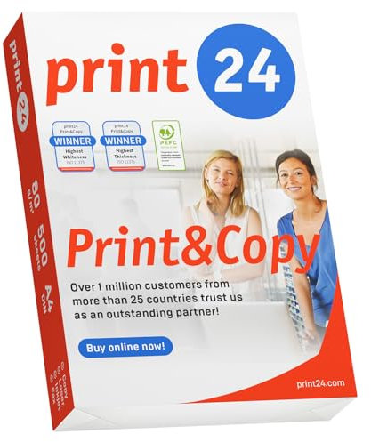 print24 Druckerpapier Kopierpapier 500 Blatt 1 x 500 A4 80g Premium Hochweiß CIE 160 Testsieger PEFC Umweltzertifikat