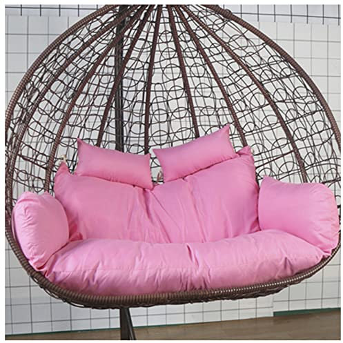 Fauteuil suspendu épais double nid d'oeufs imperméable lavable 2 personnes en osier balancelle pour terrasse jardin rose