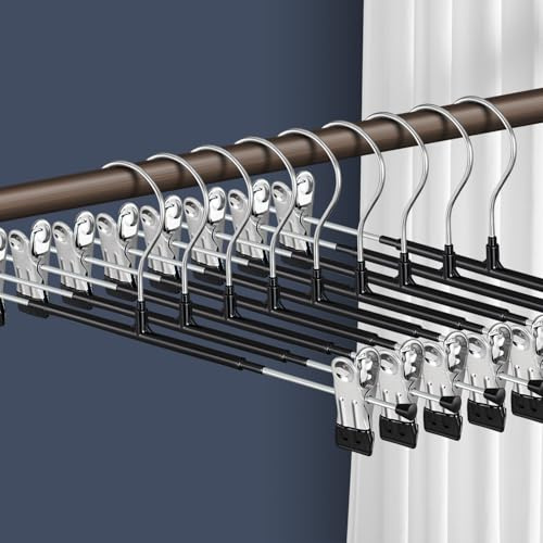 HWAJAN 16 Inch Pants Hangers with Clips Skirt Hangers 10 Pack, Black