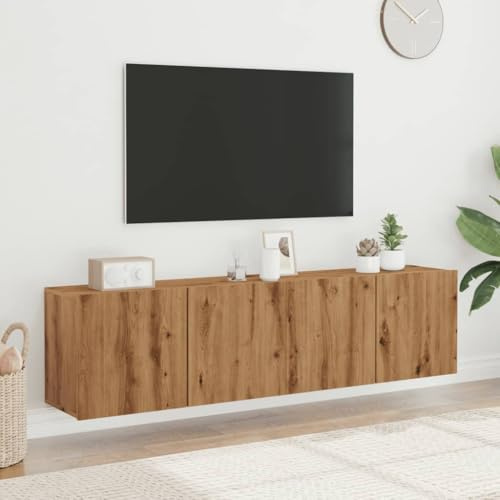 Gecheer Väggmonterade TV-möbler, 2 stycken Artisian ek 80 x 30 x 41 cm, modernt vardagsrumsmöbler, modernt TV-skåp, väggskåp, hängande skåp för vardagsrum