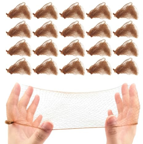 Desenda 20 PCS Bun Hair Nets Women Stretchy Lightweight Elastic Edge Mesh Invisible Hairnets for Ballet Bun, Gymnastics, Dance, Sleeping, Kitchen Food Service (Brown)