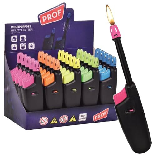 Sicignano | Box 25 Accendini Gas Canna Estraibile – Ricaricabili Colori Assortiti per Uso Domestico e Professionale