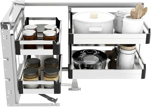 Eckschrank-Optimierer – ausziehbarer Chrom-Organizer mit Absenkautomatik für effiziente Aufbewahrung in der Küche – maximiert Platz in Eckschränken