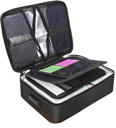 Cassetta ignifuga per documenti,Cassetta documenti Organizzatore di cartelle file espandibile Importante archiviazione con tasche portatili, certificati, mate