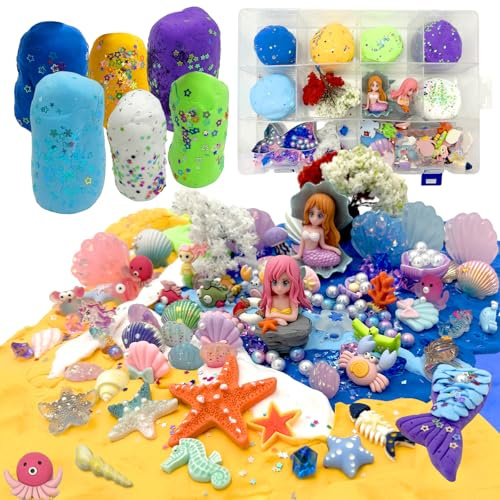 Fortivae Mermaid Sensory Beach Toy Dough, 150+ Pcs Arena Magica Sirena Arena Cinética, Juguete Educativo, Regalos de Cumpleaños Sensoriales Creativos