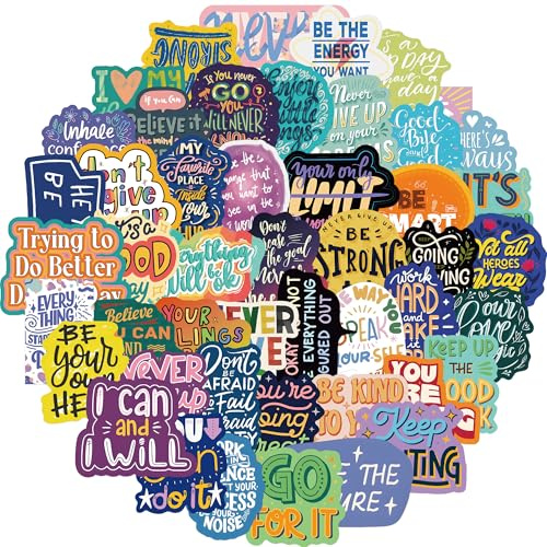 50 Pcs Pegatinas Frases Motivadoras, Stickers Inspiradoras Positivas deImpermeable Vinilo para Scrapbooking Journaling Diario Botella Agua Tablet Ordenador Portatil Maletas Skateboard Bici Patinete