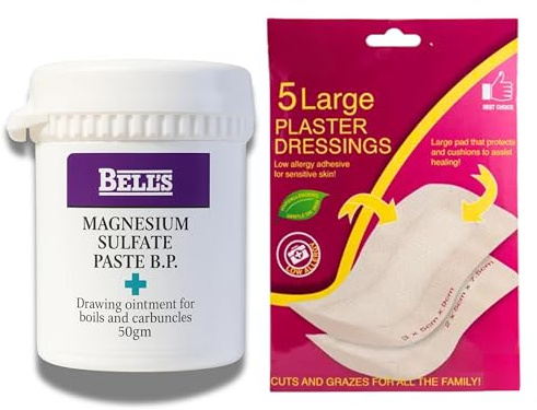 Magnesium Sulphate Paste 50g with 5 x Sterile Wound Dressings | Drawing Ointment for Boils, Splinters & Insect Bites | Soothing & Fast-Acting Relief |