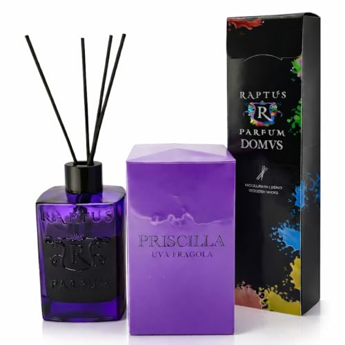 Profumatore Ambiente con Bastoncini RAPTUS Priscilla 300 ml – Diffusore Fragranza per Casa, Bagno, Camera e Ufficio – Lunga Durata (Priscilla)