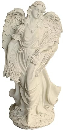 Relaxdays Ángel para Tumba XXL en Piedra Artificial Resistente a la Intemperie, heladas y UV, 46.5×23×14 cm, Crema
