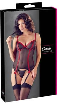Cottelli LINGERIE Damen Cottelli Collection Lingerie Strapshemd-Set-2-teiliges Dessous-Set für Frauen, schwarz/rot, 200 g Strapshemd, 75
