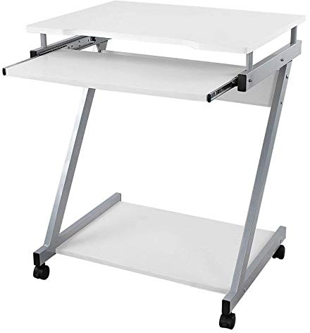 VASAGLE Bureau Informatique Roulant, Bureau d'ordinateur, Table Informatique, Support Clavier Coulissant, Montage Simple pour la Maison et Le Bureau, 48 x 60 x 73cm Blanc LCD811W