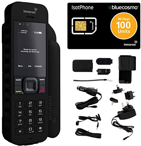 BlueCosmo Inmarsat IsatPhone 2.1 Satellite Phone Kit & 100 Unit Prepaid SIM (90 Days) - Global Coverage - Voice, SMS, GPS Tracking, Emergency SOS