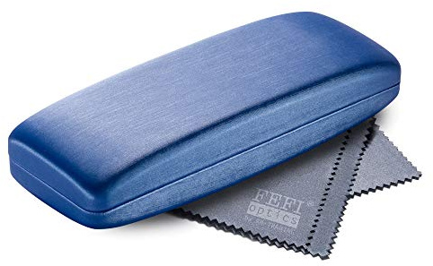 FEFI Estuche Gafas Rigido, Funda Rigida para Gafas con Aspecto de Seda, Tamaño M, Acero Azul