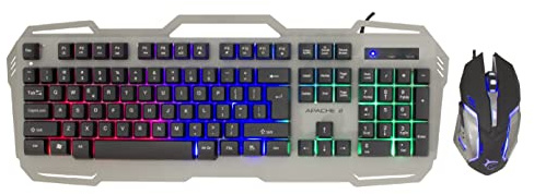 White Shark, Apache 2, Teclado y Ratón para Juegos, Ratón Óptico con 6 Botones para PC + Teclado con Función Anti Ghosting en 19 Teclas, Base de Metal con Retroiluminación, Gris y Negro