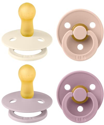 BIBS Dummies Colour 4-Pack, BPA Free Dummy Pacifier, Round Nipple Soothers, Natural Rubber Latex, Made in Denmark. 6-18 Months (Pack of 4), Baby Girl Colours