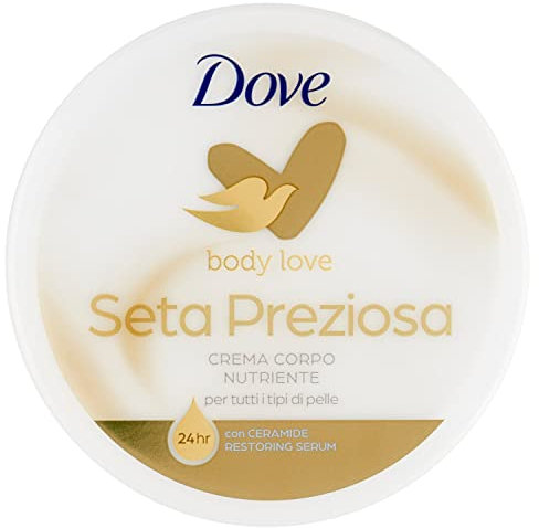 Dove, Crema Corpo Seta Preziosa, Crema Corpo Nutriente per Tutti i Tipi di Pelle, Pelle Morbida e Liscia Effetto Seta per 24h, con Ceramide Restoring Serum, Dermatologicamente Testata, 300ml, 1 item