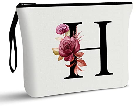 A-Z Personalized Makeup Bag, Birthday Gifts for Women Mom Bridesmaid (H) | Initial Gifts for Best Friend, Bride Girls, Cosmetic Bag