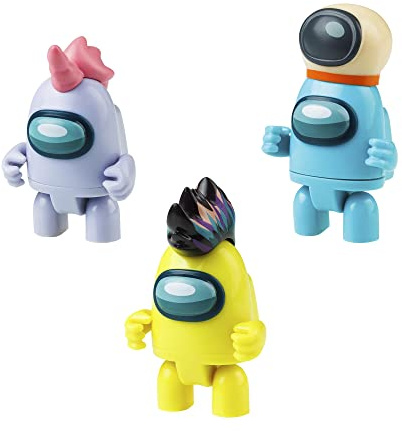 Bizak Among Us S3, Pack con 3 Figuras articuladas con 3 Accesorios Divertidos, miden 5-7 cm, Diferentes Modelos para coleccionar Azul+Amarillo+Gris (64116303)