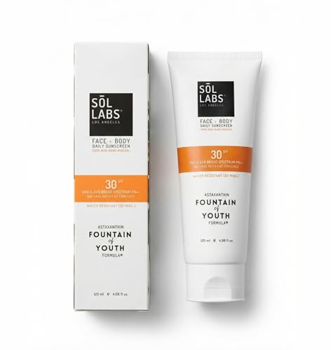 SOL LABS Mineral Sunscreen SPF 30 Face & Body - Lightweight, Hydrating Daily Moisturizer - No White Cast - Anti-Aging Formula with Niacinamide, Zinc Oxide - Reef Safe Korean Skin Care - 4oz