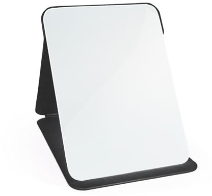 Yatnks Make-up-Spiegel, 17,8 x 25,4 cm, tragbarer PU-Lederspiegel, faltbarer Schreibtischspiegel mit verstellbarem Ständer für Schminktisch, Büro, Reisen (L, Schwarz)