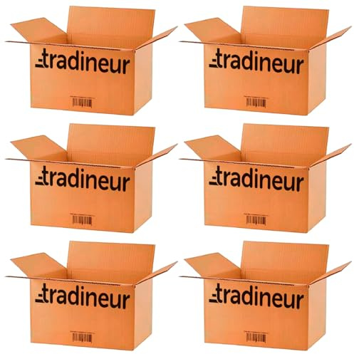 Tradineur - Pack de 6 Cajas de cartón para Embalaje - Cartón Reforzado, Resistente, Plegable y Reutilizable - Ideal para envíos de Paquetes, almacenaje, etc. - 30 x 20 x 10 cm
