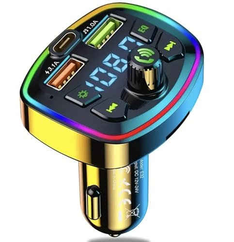 Bluetooth FM Transmitter, Car MP3 Player, Dual USB-A Charging Type-C Charging, Hands-Free Calling, Wireless Car Adapter/Charger, Support A2DP/ UDISK/TF Card, LED Screen. Black Color