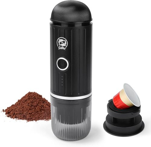 HOTUT Macchina da Caffè Espresso Elettrica Portatile, Mini Macchina per il Caffè con Batteria Ricaricabile, 19 Bar Caffettiera da Viaggio per il Campeggio, Compatibile con Capsule NS e Caffè Macinato