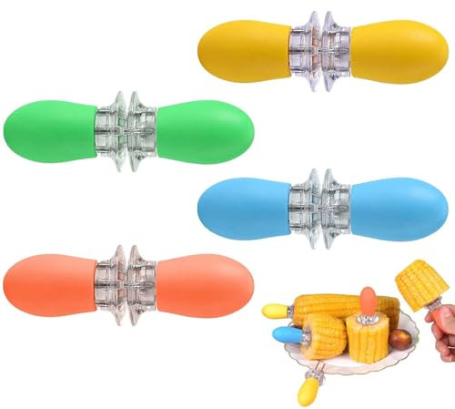 Corn on The Cob Skewers, 8 Pcs Corn on The Cob Holders, Sweetcorn Holders with Silicone Handle, Stainless Steel Corn Cob Holders, Corn on The Cob Forks for Kitchen BBQ Parties Picnics and Camping