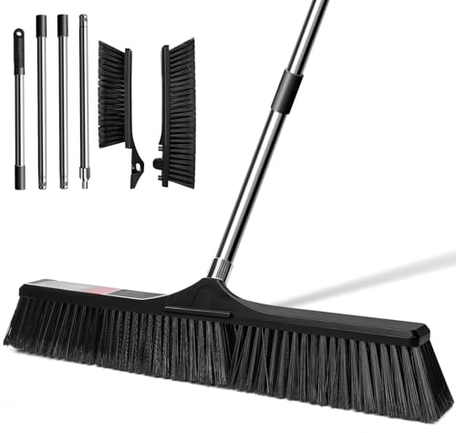 MASTERTOP Besen mit stiel Draußen, 63cm Großer Straßenbesen Industriebesen ausziehbar, Gartenbesen Kehrbesen Hofbesen für Zuhause, Lobby, Außen- und Innenbodenreinigung – Schwarz