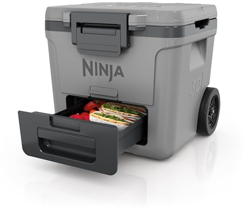 Ninja FrostVault Kühlbox mit Rollen und Isolierung, integrierter Dry Zone Schublade mit Kühlschranktemperatur, hält Eis tagelang, bietet Platz für bis zu 48 Dosen, Schiefergrau, FB230EUGY