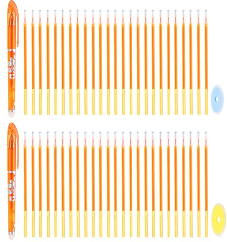 PATIKIL 2Pcs Erasable Gel Pens with 50 Refills & 2 Erasers, 0.5mm Heat Erasable Pens for Fabric Orange Ink Fabric Marking Pen for Sewing Quilting Planner Writing