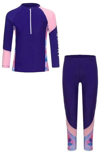 Yruioon Barn flickor baddräkt muslimska islamiska badkläder långärmad rashguard leggings solskydd baddräkt