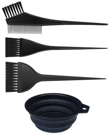 KEMUZ 4Pcs Strumenti per la Colorazione dei Capelli, Spazzole e Ciotola per Mescolare e per l’applicazione di Colore, Trattamenti e Tinta - per l’uso Domestico o per Colorazione Capelli fai da te