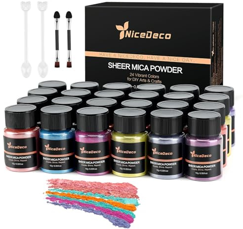 Nicedeco Mica Powder 24 Colors Natural Pigment Powder for Epoxy Resin, Gel Nail Polish, Nail Art, Soap Making, Candle Making, Dye