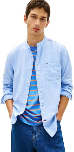 Tommy Jeans TJM Reg Linen MX Band Cllr Shirt Dm0dm22756 Camisa L/S Hombre (Pack de 1)