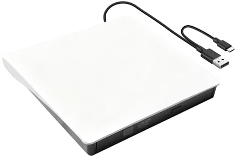 Externes DVD CD Laufwerk, USB 3.0 & Typ-C, Brenner Externer CD DVD +/-RW ROM Laufwerk für Laptop PC Desktop, CD-DVD Burner Reader Externe Laufwerke für Windows XP/Vista/7/8/10/11 Linux Mac OS(Weiß)